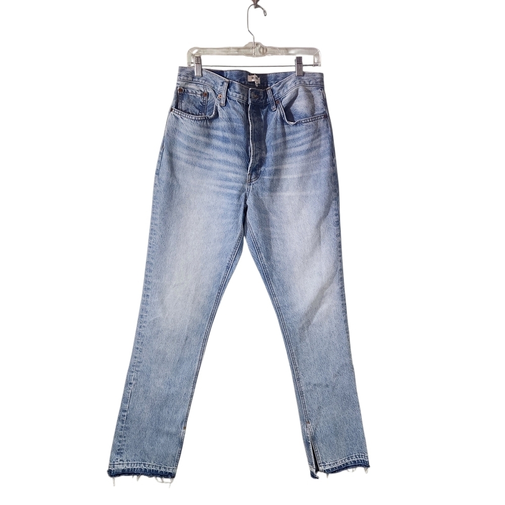 Re/Done Women's Blue Relaxed High Waist Frayed Denim Jeans Pants Size 31